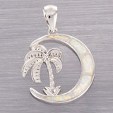 Crescent Fire Opal Palm Tree Pendant Necklace