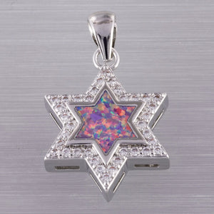 Star of David Lavender Purple Fire Opal CZ Pendant