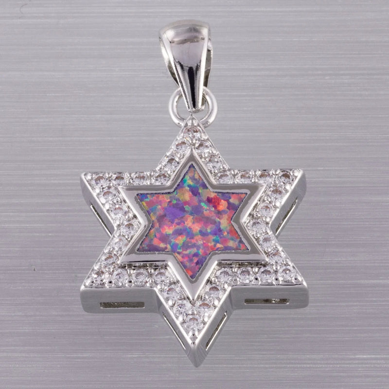 Star of David Lavender Purple Fire Opal CZ Pendant