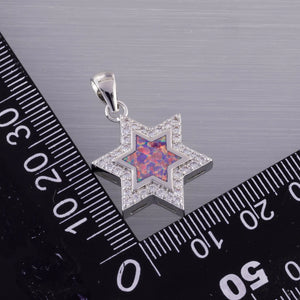 Star of David Lavender Purple Fire Opal CZ Pendant