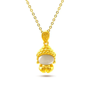 14K Buddha Pendant Hetian Jade Jewelry Birthday Gift