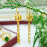 14K Yellow Stud Earrings with Long Tassels for Women's Wedding