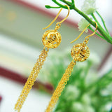 14K Yellow Stud Earrings with Long Tassels for Women's Wedding