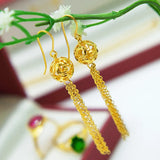 14K Yellow Stud Earrings with Long Tassels for Women's Wedding