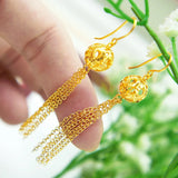 14K Yellow Stud Earrings with Long Tassels for Women's Wedding