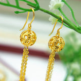 14K Yellow Stud Earrings with Long Tassels for Women's Wedding