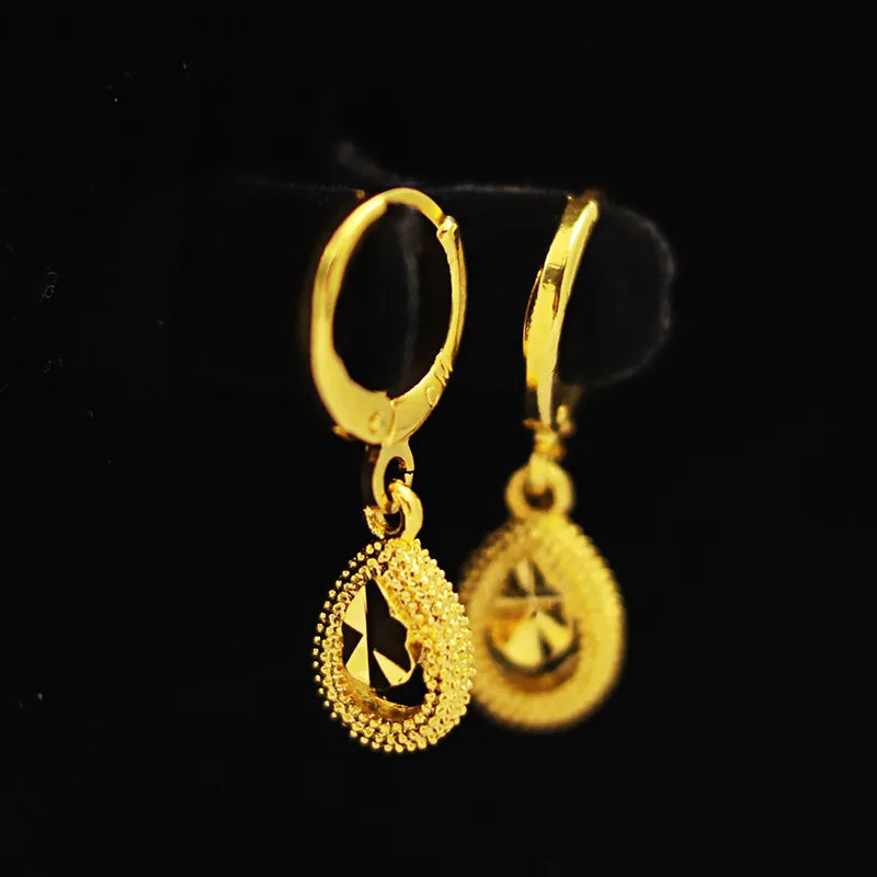 Water Droplet Ear Clip 14K Yellow Pendant Clip Earrings