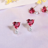 925 Silver Ruby Diamond Heart Gemstone Earrings