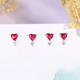 925 Silver Ruby Diamond Heart Gemstone Earrings