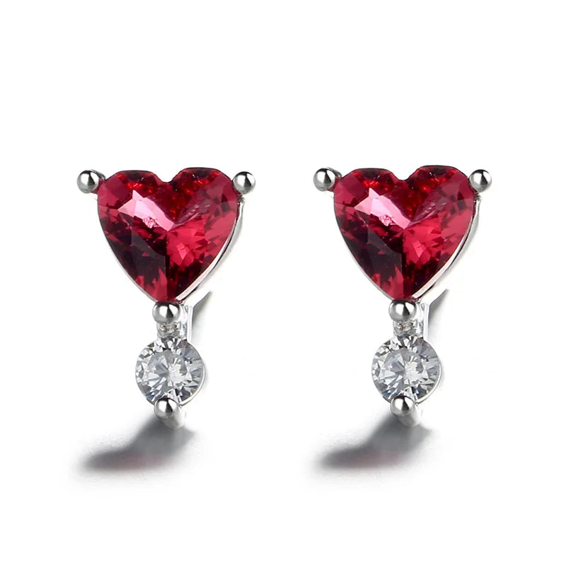 925 Silver Ruby Diamond Heart Gemstone Earrings