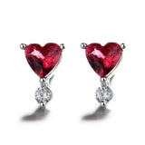 925 Silver Ruby Diamond Heart Gemstone Earrings