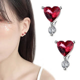 925 Silver Ruby Diamond Heart Gemstone Earrings