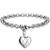 Punk Charm Silver Bracelet Heart Alphabet for Women