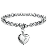 Punk Charm Silver Bracelet Heart Alphabet for Women