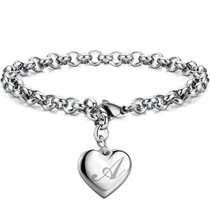 Punk Charm Silver Bracelet Heart Alphabet for Women