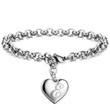 Punk Charm Silver Bracelet Heart Alphabet for Women