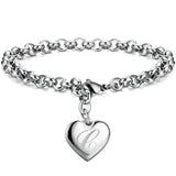 Punk Charm Silver Bracelet Heart Alphabet for Women