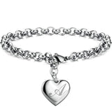 Punk Charm Silver Bracelet Heart Alphabet for Women