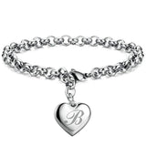 Punk Charm Silver Bracelet Heart Alphabet for Women