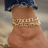 KOTik Hiphop Double Layer Chain Anklets Women Punk Ankle Bracelet