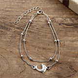 Vintage Dolphin Anklet Bracelet Silver Beads Anklet For Women