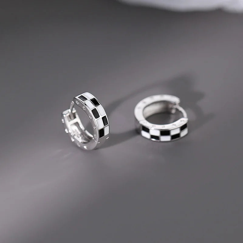 Vintage Checkerboard Earrings Hoop Earring for Women Girl Cartilage Jewelry