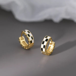 Vintage Checkerboard Earrings Hoop Earring for Women Girl Cartilage Jewelry