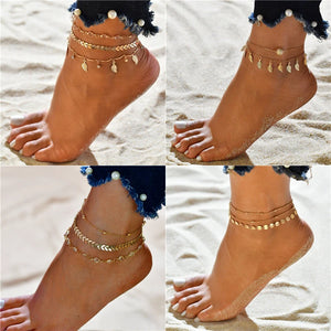 KOtik 3pcs Boho Crystal Anklet Set for Women