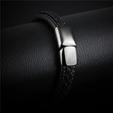 KOtik Men's Leather Bracelet Stainless Steel Bangle Personalized Gift