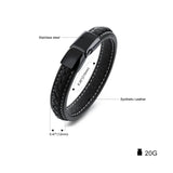 KOtik Men's Leather Bracelet Stainless Steel Bangle Personalized Gift