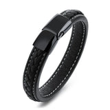 KOtik Men's Leather Bracelet Stainless Steel Bangle Personalized Gift