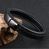 KOtik Men's Leather Bracelet Stainless Steel Bangle Personalized Gift