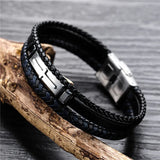KOtik Cross Bracelet Leather Braided Rope Steel Bangle Punk Jewelry