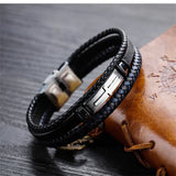 KOtik Cross Bracelet Leather Braided Rope Steel Bangle Punk Jewelry