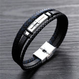 KOtik Cross Bracelet Leather Braided Rope Steel Bangle Punk Jewelry