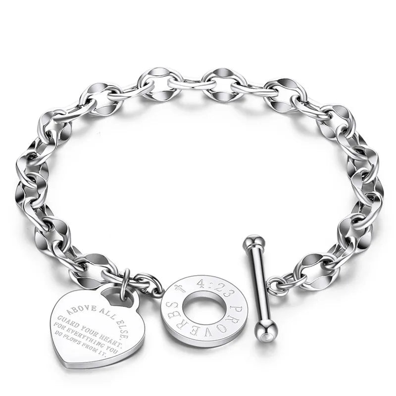 KOtik Silver Double Layer Charm Bracelets Stainless Steel Heart Wedding Bracelet