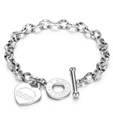 KOtik Silver Double Layer Charm Bracelets Stainless Steel Heart Wedding Bracelet