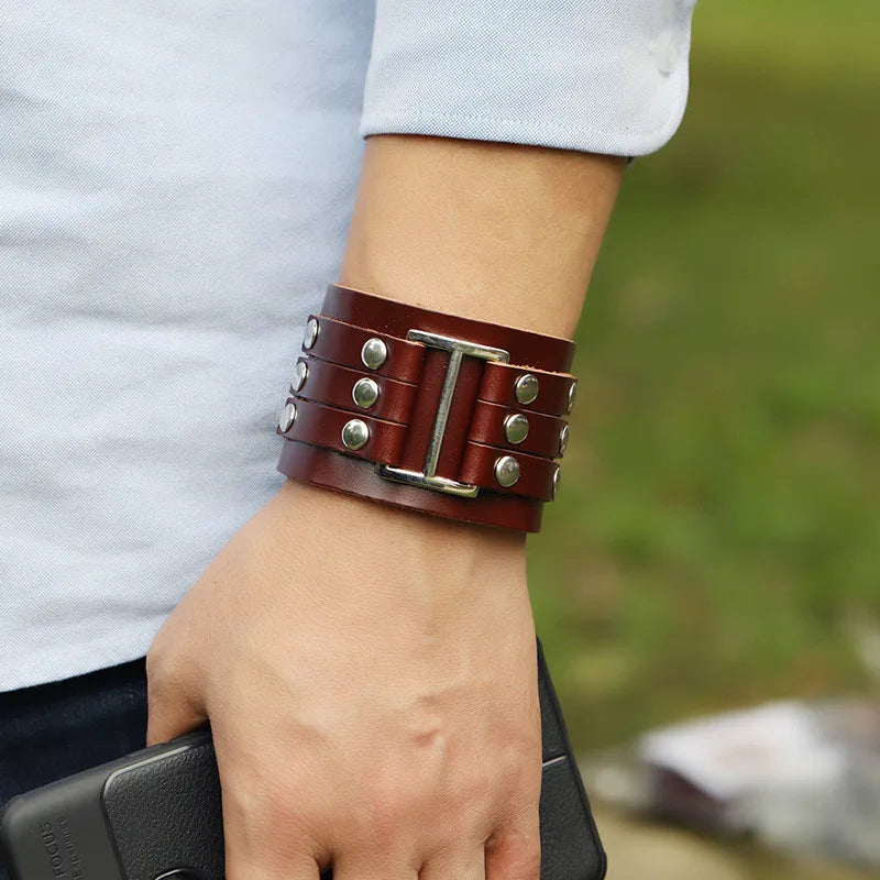 KOtik Punk Vintage Leather Bracelets for Women Men
