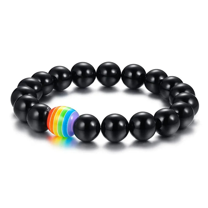 KOtik Rainbow Bead Bracelet Pride Natural Stone Strand Couple Bracelets