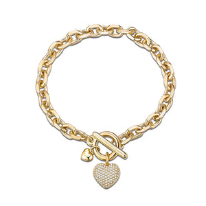 KPOP CZ Heart Charm Bracelet Silver Plated Link Chain Bracelets