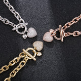 KPOP CZ Heart Charm Bracelet Silver Plated Link Chain Bracelets