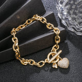 KPOP CZ Heart Charm Bracelet Silver Plated Link Chain Bracelets