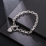 KPOP CZ Heart Charm Bracelet Silver Plated Link Chain Bracelets