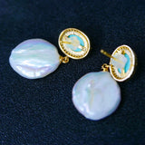 Turquoise Pearl Drop Earrings, 925 Silver Plated Jewelry