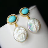 Turquoise Pearl Drop Earrings, 925 Silver Plated Jewelry