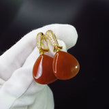 Big Red Agate Green Apatite Drop Earrings 925 Silver Jewelry