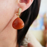 Big Red Agate Green Apatite Drop Earrings 925 Silver Jewelry