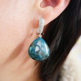 Big Red Agate Green Apatite Drop Earrings 925 Silver Jewelry
