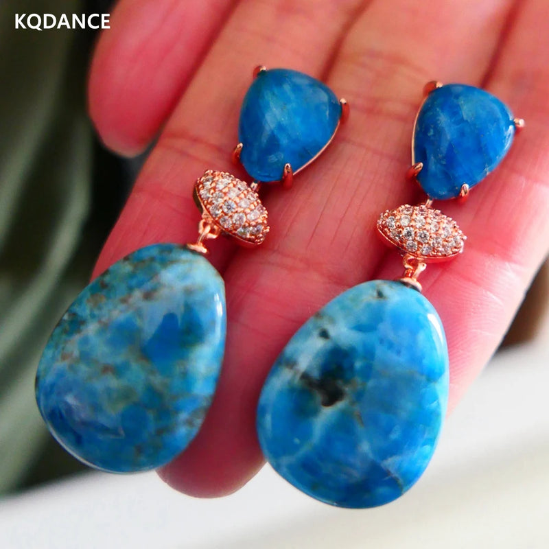 Apatite Gem Stone Water Drop Earrings 925 Silver for Women