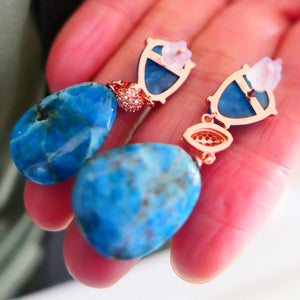 Apatite Gem Stone Water Drop Earrings 925 Silver for Women